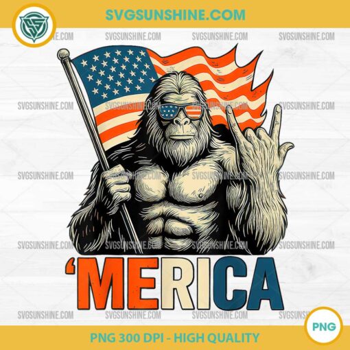 4th Of July Bigfoot Merica Rock PNG, Patriotic American Flag PNG