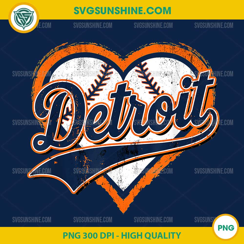Detroit baseball heart design PNG, Vinatge Detroit Sports PNG Detroit baseball heart design PNG, Vinatge Detroit Sports PNG