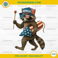 Funny Racoon Fireworks American Flag PNG