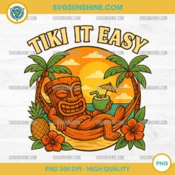 Tiki It Easy Funny PNG, Retro Tiki Mask Vacation PNG
