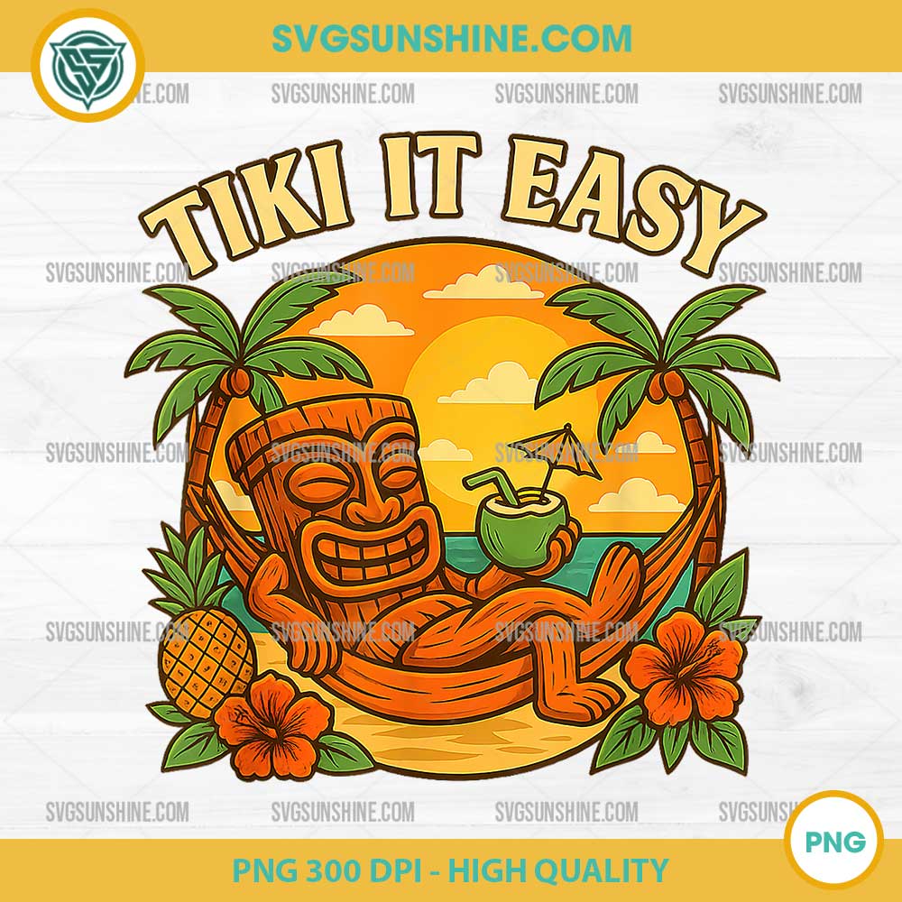 Tiki It Easy Funny PNG, Retro Tiki Mask Vacation PNG Tiki It Easy Funny PNG, Retro Tiki Mask Vacation PNG
