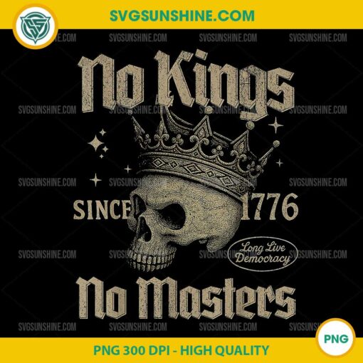 Retro No Kings No Masters Since 1776 PNG, Gothic Skull Crown PNG