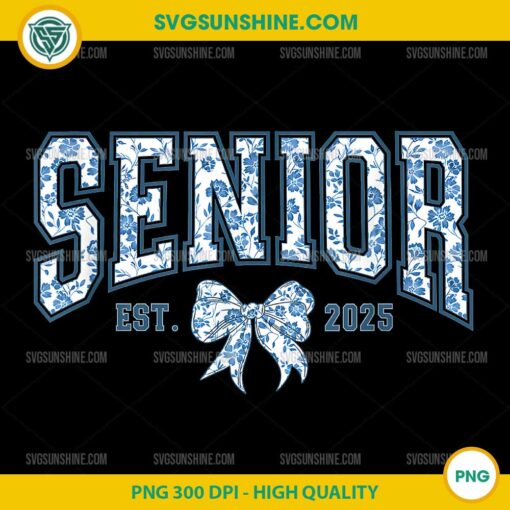 Blue Floral Coquette Senior Est 2025 PNG, High School Graduation 2025 PNG