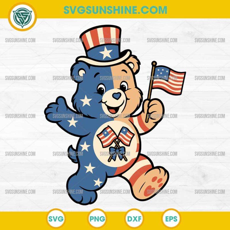 4th of July Care Bear SVG Patriotic Bear with Flag