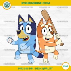 Bluey Baseball PNG – Cute Bluey and Bingo Playing Baseball PNG