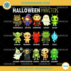 Cute Halloween Monsters PNG – Spooky Character Lineup Clipart