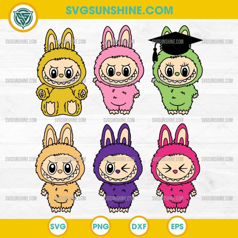 Cute Labubu SVG Bundle – 6 Colorful Labubu Characters