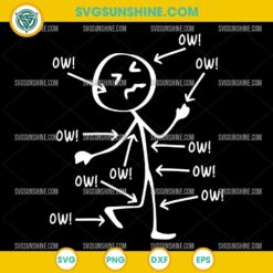 Funny stick figure pain SVG with “OW” labels – cartoon injury humor design
