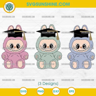 Graduation Labubu SVG Bundle with 3 pastel graduate characters