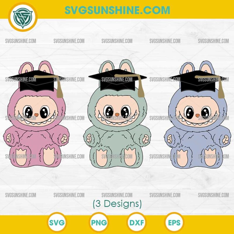 Graduation Labubu SVG Bundle with 3 pastel graduate characters