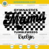 Gymnastics Mama SVG PNG with checkerboard and Raelyn name