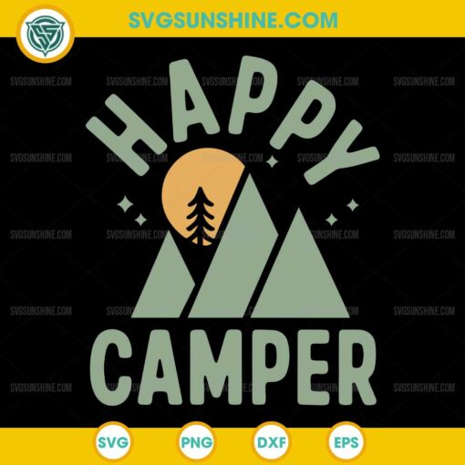 Happy Camper SVG with Mountain and Tree Design
