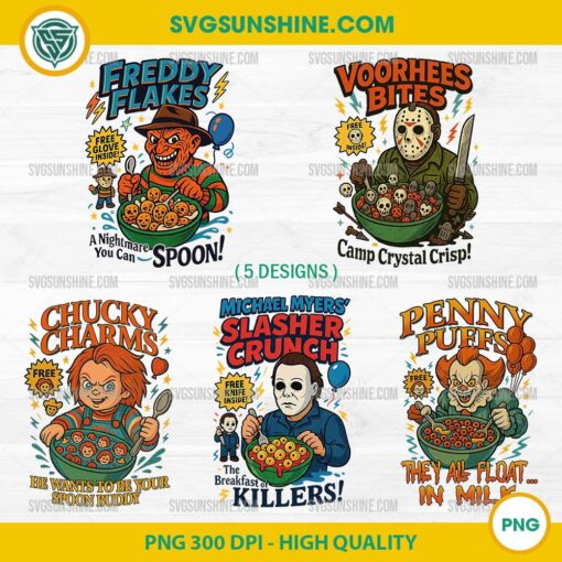 Horror cereal killers PNG bundle with Halloween movie characters