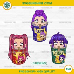 Huntrix Noodle PNG Bundle – Chibi Girls Eating Ramen Clipart