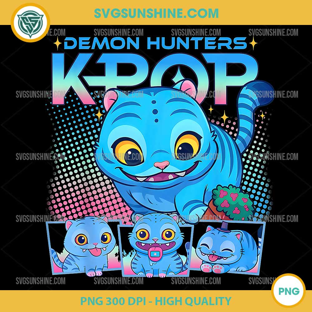 KPop Demon Hunter Cat PNG Cute Derpy Tiger Blue Cat Design