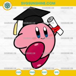 Kirby Graduation SVG with Diploma and Cap