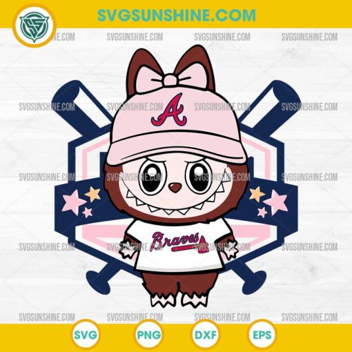 Cute Labubu Atlanta Braves SVG in pink cap and fan shirt