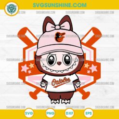 Cute Labubu Baltimore Orioles SVG in pink fan cap