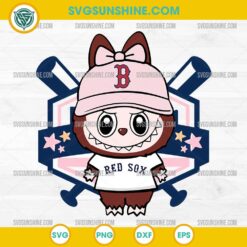 Cute Labubu Boston Red Sox SVG in pink fan outfit