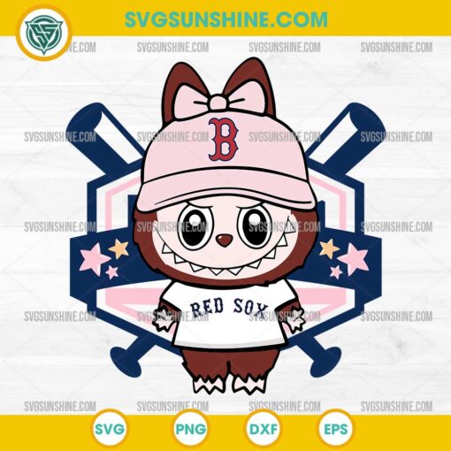 Cute Labubu Boston Red Sox SVG in pink fan outfit