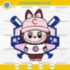 Labubu Chicago Cubs SVG in pink outfit with baseball background
