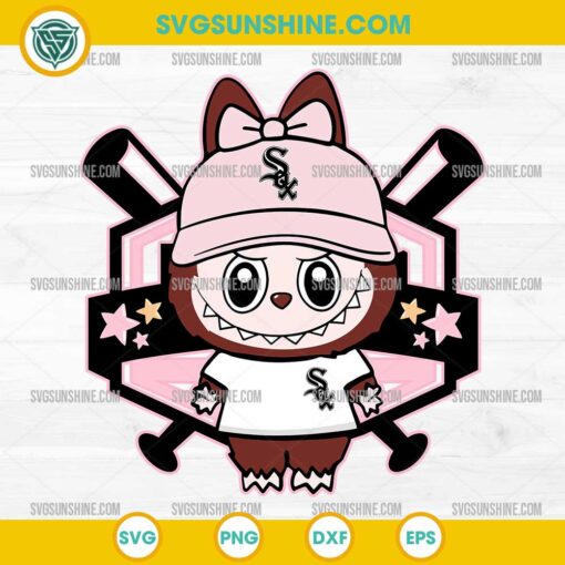 Labubu Chicago White Sox SVG in pink baseball outfit