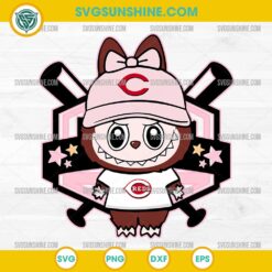 Labubu Cincinnati Reds SVG in pink baseball cap