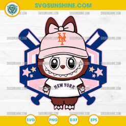 Labubu New York Mets SVG with pink hat and Mets shirt