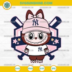 Labubu New York Yankees SVG with pink cap and Yankees shirt