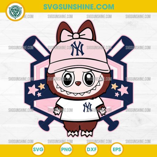 Labubu New York Yankees SVG with pink cap and Yankees shirt