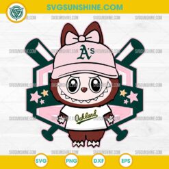 Labubu Oakland Athletics SVG in pink hat and Athletics shirt