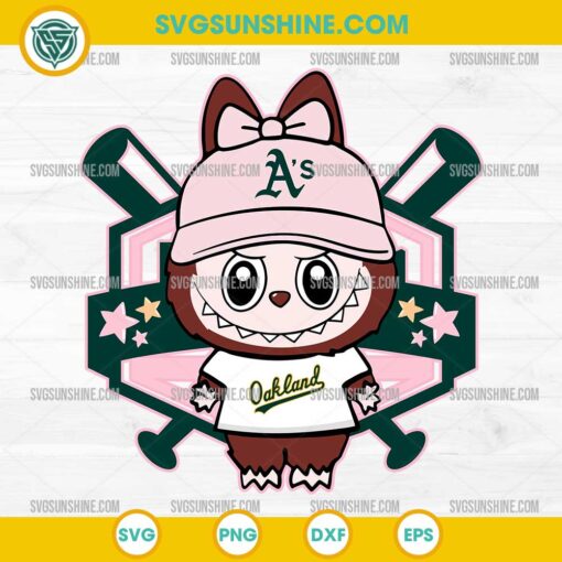 Labubu Oakland Athletics SVG in pink hat and Athletics shirt