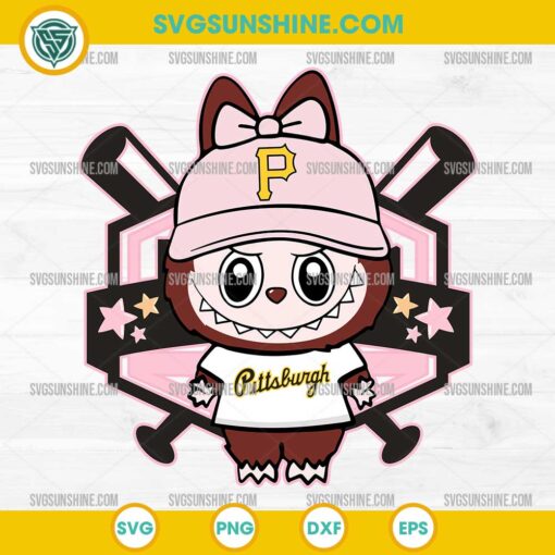 Labubu Pittsburgh Pirates SVG with pink cap and white shirt