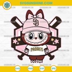 Labubu San Diego Padres SVG wearing pink cap and team shirt