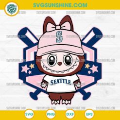 Labubu Seattle Mariners SVG with pink hat and white shirt