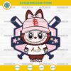 Labubu St Louis Cardinals SVG with pink hat and white shirt