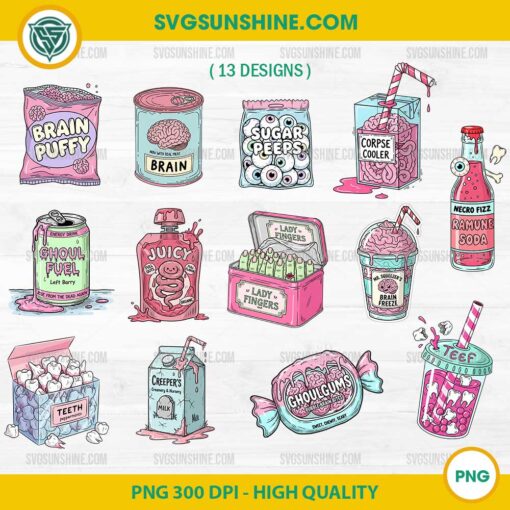 Pink Zombie Food Halloween PNG – Creepy Cute Snack Clipart Bundle for Sublimation