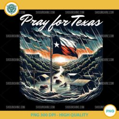 Pray for Texas PNG with flag in stormy flood scene