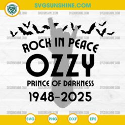 Rock In Peace Ozzy Osbourne SVG Design with Bats and Hand Sign