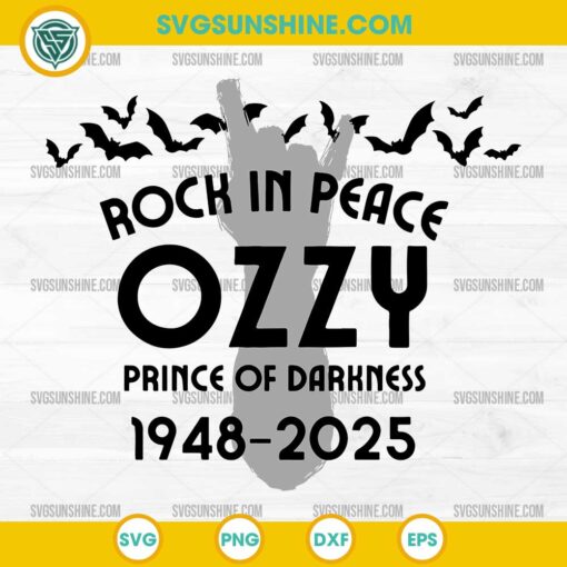 Rock In Peace Ozzy Osbourne SVG Design with Bats and Hand Sign