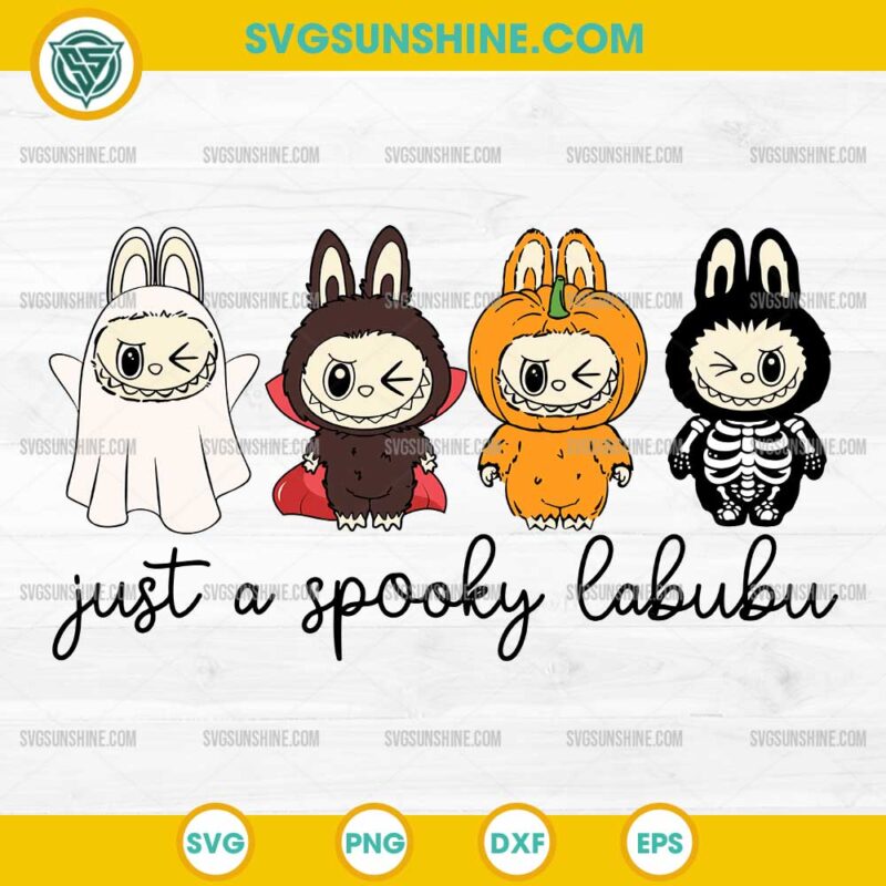 Spooky Labubu Halloween SVG with ghost, pumpkin, skeleton and vampire costumes