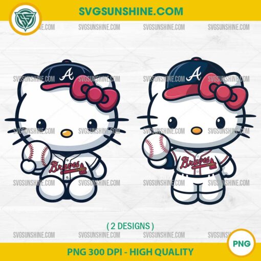 Hello Kitty Atlanta Braves PNG bundle – cute baseball clipart set for Cricut and sublimation