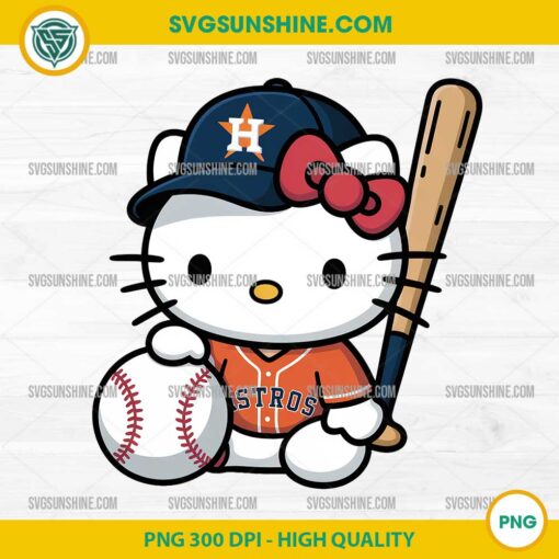 Hello Kitty wearing Houston Astros uniform holding bat and ball – PNG for sublimation