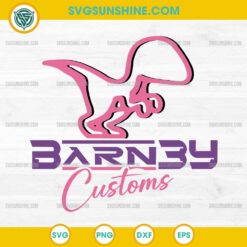 Barnby Customs Dinosaur SVG – Pink and Purple Outline Dino Logo Design – SVG PNG DXF EPS