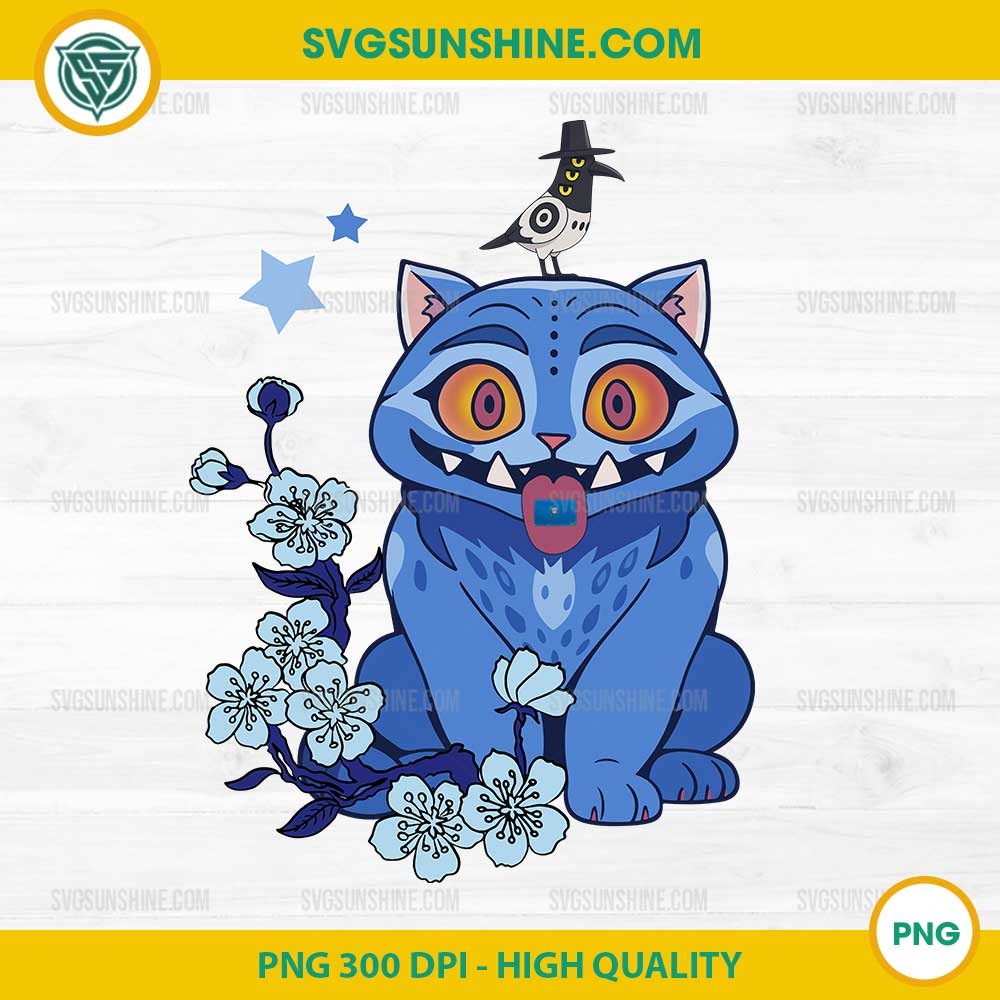 Blue Tiger PNG – Derpy Tiger with Flowers and Bird from KPop Demon Hunters – 300 DPI