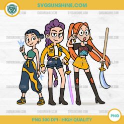 Huntrix Cartoon PNG – Fun KPop Demon Hunters Trio Digital Download