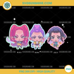 Huntrix Chibi PNG Mira Rumi Zoey Digital Download – KPop Demon Hunters Artwork