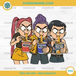Huntrix Eating Noodles PNG KPop Demon Hunters Funny Cartoon Digital Download