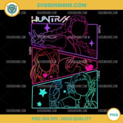 Huntrix Neon Line Art PNG Rumi Mira Zoey Digital Download – KPop Demon Hunters Artwork