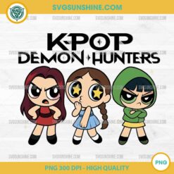 Huntrix Powerpuff Style PNG – KPop Demon Hunters Chibi Trio Digital Art Download